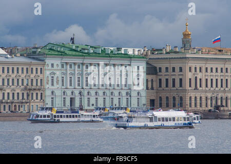 Russia, St Petersburg, Hermitage Theatre, Winter Palace and River Neva Stock Photo