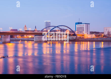 Frankfurt (Oder) waterfront with Oderbruecke and Oderturm Stock Photo