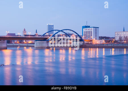 Frankfurt (Oder) waterfront with Oderbruecke and Oderturm Stock Photo