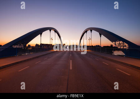 Arches of the Oder Bridge (Oderbruecke) at dawn, Frankfurt (Oder) Stock Photo