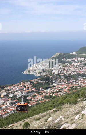 The cable-car going up Mt Srd in Dubrovnik, Croatia Stock Photo