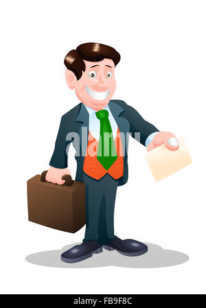 illustration of a businessman hold blank card on his hands on isolate white Stock Photo