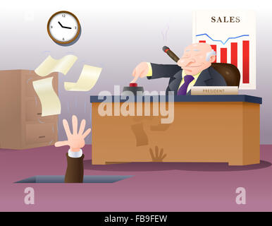 illustration of a boss fired his corporate employee loose holding his papers Stock Photo