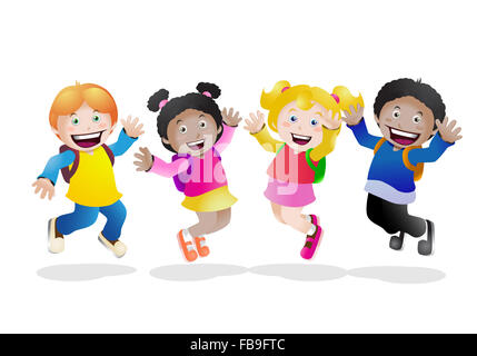 cartoon illustration of a school children feel happy back to school Stock Photo