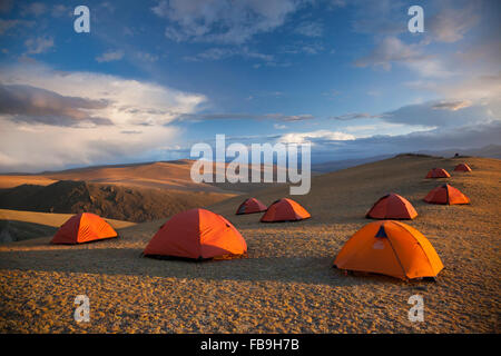 A base camp for hiking to the summit of Tsaast Uul in Bayan-Ölgii, far-western Mongolia. Stock Photo