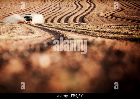 A Russian 4WD in action in the Gobi Desert, Mongolia. Stock Photo