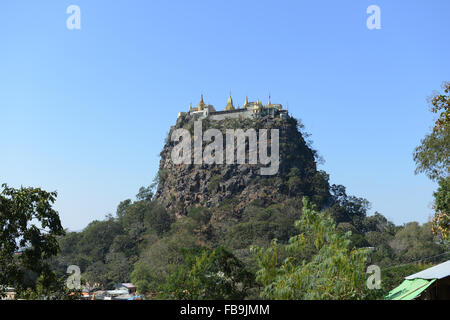 Buddhist monastery on the top of Taung Kalat. Stock Photo