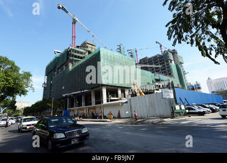 The new Junction city shopping mall and towers under construction in the center of Yangon, Myanmar. Stock Photo