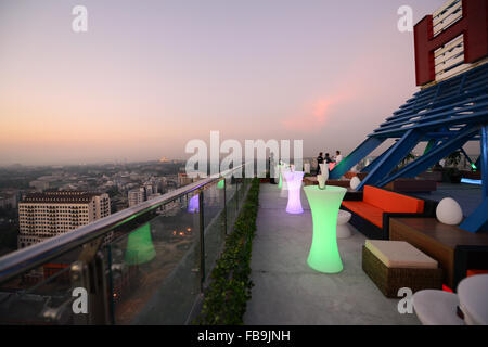 The beautiful 'Yangon Yangon' sky bar in Yangon's city center. Stock Photo