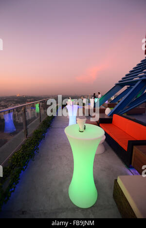 The beautiful 'Yangon Yangon' sky bar in Yangon's city center. Stock Photo