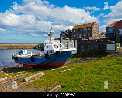 Fishing boat in the harbour at Craster a small port on the Northumberland Coast in north east England UK famous for its kippers Stock Photo