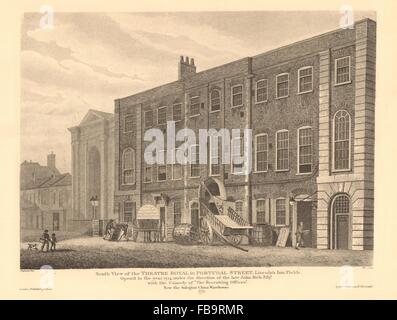 LINCOLN'S INN FIELDS. South view of the Theatre Royal in Portugal Street, 1834 Stock Photo