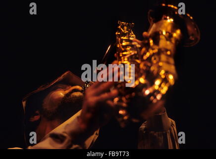 The saxophone player Sonny ROLLINS  -  1979  -  France / Ile-de-France (region) / Paris  -  The saxophone player Sonny ROLLINS  -  Sonny ROLLINS ; - at Theatre de la Ville ; - Paris, France ; - 1979 ; -   -    -  Philippe Gras / Le Pictorium Stock Photo