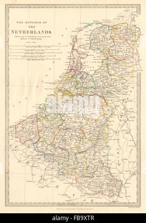 KINGDOM OF THE NETHERLANDS. & Belgium. Provinces. Holland. SDUK, 1844 old map