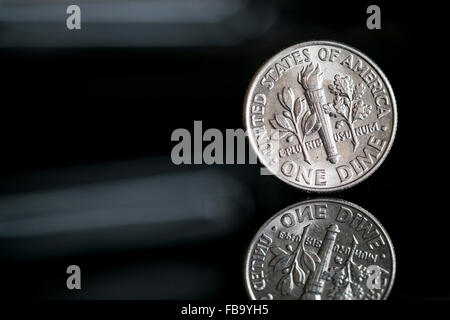 American one dime coin with reflection Stock Photo