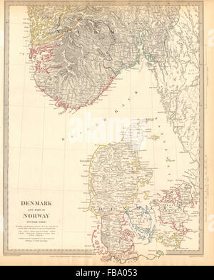 SCANDINAVIA. Denmark and Southern Norway (Norge) . SDUK, 1844 antique map