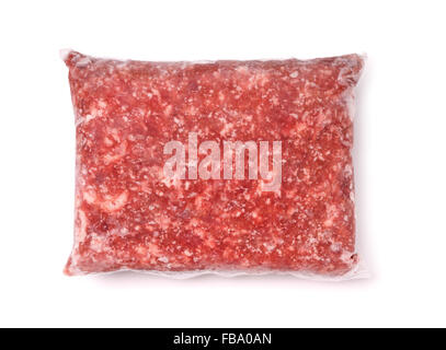 Package of frozen meat isolated on white Stock Photo