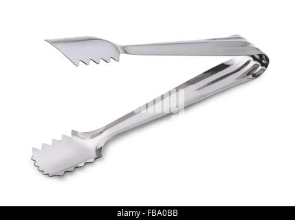 Stainless steel ice tongs isolated on white Stock Photo