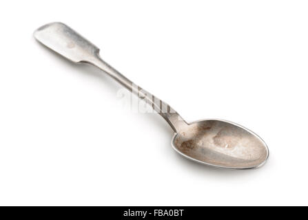 Old silver spoon isolated on white Stock Photo