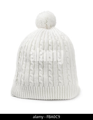 White woolen knitted hat isolated on white Stock Photo