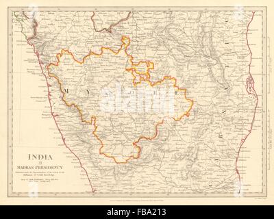 INDIA SOUTH.Madras (Chennai) Presidency & Mysore.Canara Carnatic.SDUK, 1844 map Stock Photo