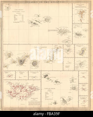 ATLANTIC ISLANDS.Azores Faeroes Madeira Canary Bermuda Falklands.SDUK, 1844 map