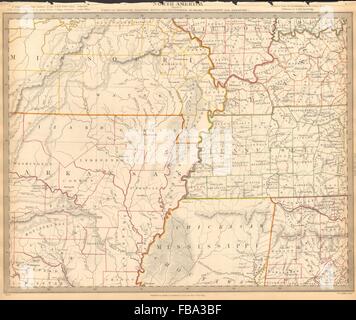 USA. AR MO TN MS IL IN KY AL. Choctaw Chickasaw boundaries. SDUK, 1844 old map