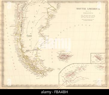PATAGONIA. Argentina Chile Tierra del Fuego Falklands S Georgia.SDUK, 1844 map