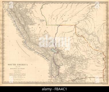 BOLIVIA, PERU & part of Brazil. Indian tribes. Bolivian Litoral. SDUK, 1844 map