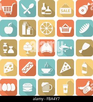 Set of flat design icons for food and drink. Stock Vector