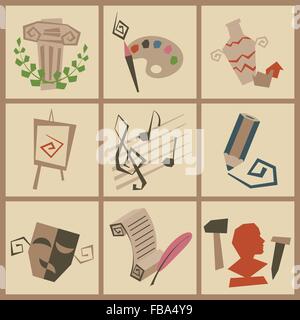 Set Art Flat Icons. Cartoon Flat Style. Vector illustration. Stock Vector