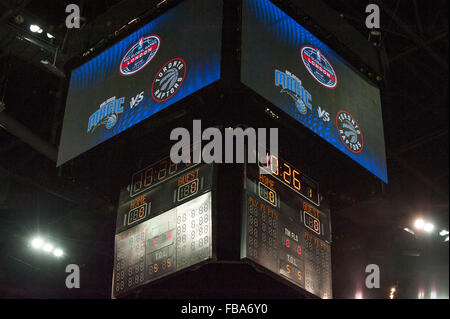 London, UK. 13th January, 2016. General view of the scoreboard ahead of the NBA Global Games London 2016. Orlando Magic and the Toronto Raptors Credit:  Stephen Bartholomew/Alamy Live News Stock Photo