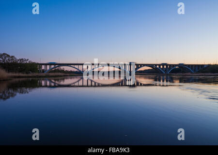 The Oderbruecke Frankfurt A12 (Oder Bridge) from Frankfurt (Oder), Germany to Swiecko, Poland Stock Photo