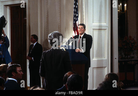 Washington, DC.,USA, 22nd May, 1984 President Ronald Reagan holds his 24th news conference in the East Room of the White House Credit: Mark Reinstein Stock Photo
