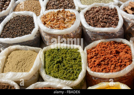 Indian spices on sale at Mapusa's lively Friday market, Mapusa, North Goa, India Stock Photo