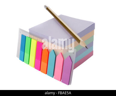 Stickers and pencil on a white background Stock Photo