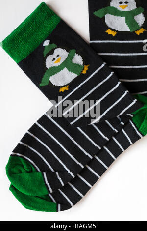 Christmas socks with penguins on set on white background Stock Photo