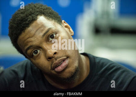 London, UK. 13th January, 2016. Toronto Raptors Guard Kyle Lowry [#7] at the Media day ahead of the NBA Global Games London 2016. Orlando Magic and the Toronto Raptors. Credit:  Stephen Bartholomew/Alamy Live News Stock Photo