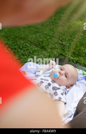 Finland, Mother with newborn son (0-1 months) Stock Photo