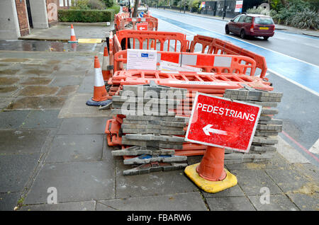 London, England, UK. Pedestrian diversion sign at roadworks Stock Photo ...