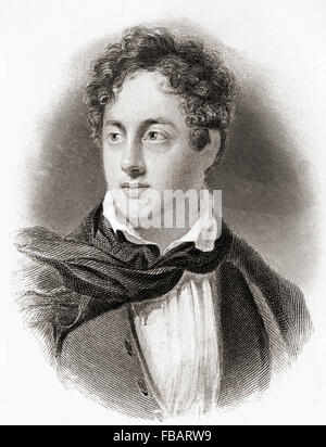 George Gordon Byron (later Noel), 6th Baron Byron, aka Lord Byron, 1788 – 1824.  English poet of Scottish descent.  From a 19th century print. Stock Photo