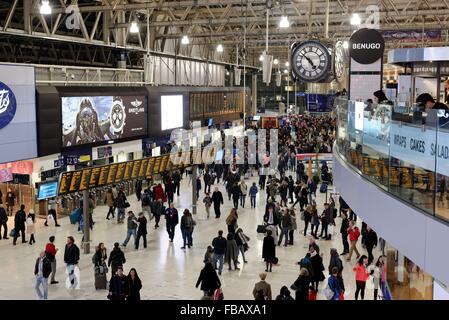 Concourse of Waterloo Station London at night Stock Photo