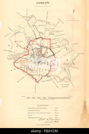 LUDLOW borough/town plan. REFORM ACT. Ludford. Shropshire. DAWSON, 1832 map Stock Photo