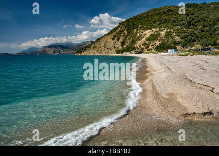 Bunec Beach at Ionian Sea near village of Piqeras, north of Saranda (Sarande), Albanian Riviera, Albania Stock Photo