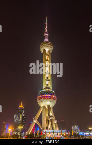 Oriental Pearl Tower Lighting up,Shanghai,China Stock Photo