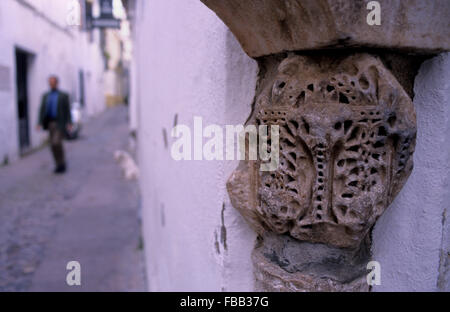 Córdoba.Andalusia. Spain:Detail of corner, in Bosco street at Alley de las Flores Stock Photo