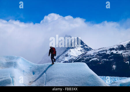 Hiking on Perito Moreno Glacier, Patagonia Stock Photo