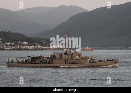 The Polish Navy's ORP Flaming, a Projekt 206FM-class minehunter, arriving to participate in Exercise Joint Warrior 14-2. Stock Photo