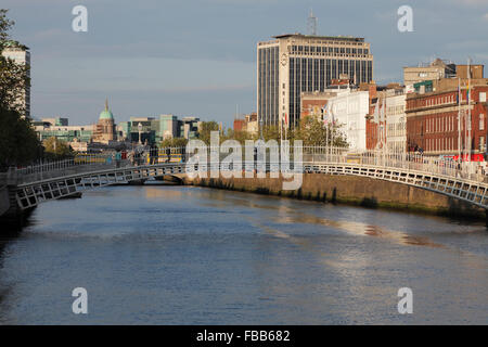 Half Penny Bridge over the Liffey river in Dublin, Ireland Stock Photo