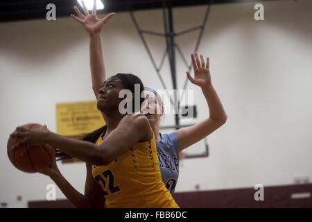 Florida, USA. 13th Jan, 2016. Zack Wittman | Times.Courtney Hall attempts to shoot during Berkeley Preparatory's game at Brooks Debartolo Collegiate High School on Wednesday evening, January 13, 2015 in Tampa. © Tampa Bay Times/ZUMA Wire/Alamy Live News Stock Photo